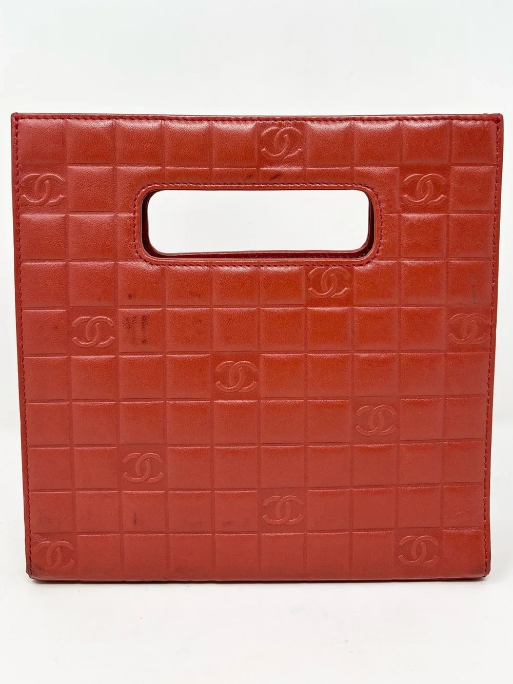 Chanel Chocolate Bar Handle Bag Red Lambskin Vintage 2003–2004 Authentic